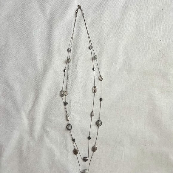 2 Strand Silver Toned beaded Necklace 20 Inches long - Picture 1 of 5